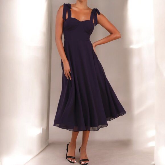Lulus Sophisticated Charisma Purple Tie-Strap A-Line Midi Dress Size XS - Picture 2 of 10